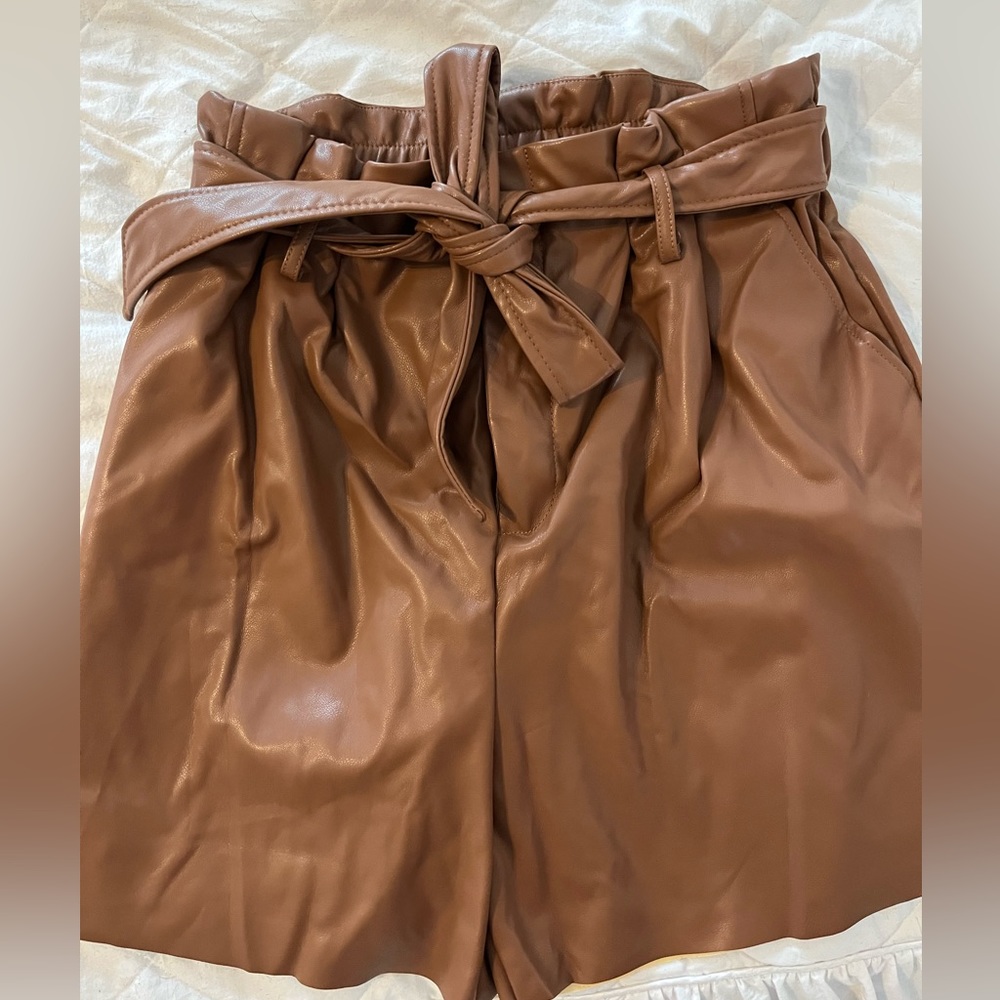 High rise faux leather shorts